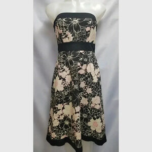 Molly New York Black White Floral Strapless Dress Retro Vintage Inspired 4